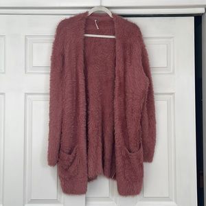 free people dusty rose faux fur cardigan
